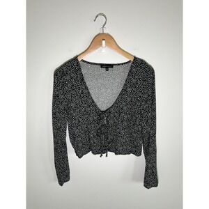 Dark Fairy Grunge Cottage Womens Top Black M Floral Bow Tie Front